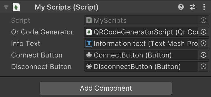 Binding the buttons and QR code generator script to the objects in your script